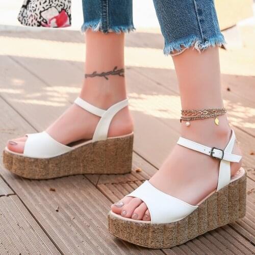 Tonar Madix White Skin Wedges Women Sandals Ankle Strap Summer Trend Fashion New Season