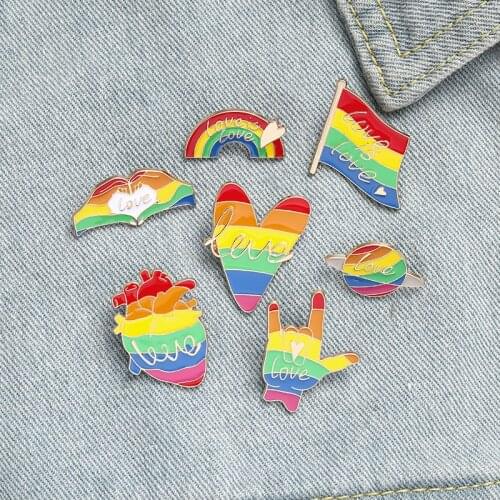 Love is Love Rainbow Enamel Pins Custom GLBT Flag Brooches Bag Clothes Lapel Pin Partner Lovers Badge Jewelry Gift for Friends