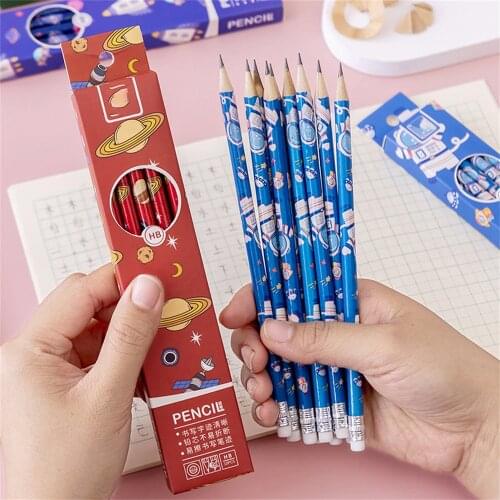 10pcs/box Cartoon Wooden Pencils with Eraser Student Writing Tools Kids Praise Gifts School Office Accessories Cute Stationery