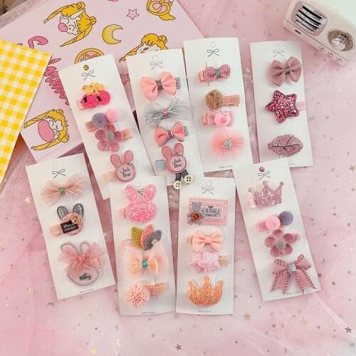 3-4Pcs/Set Princess Hair Clips for Baby Girls Toddler Pink Flower/Crown/Bunny Hairpin Bow Hairgrips Barrettes Headdress Gift