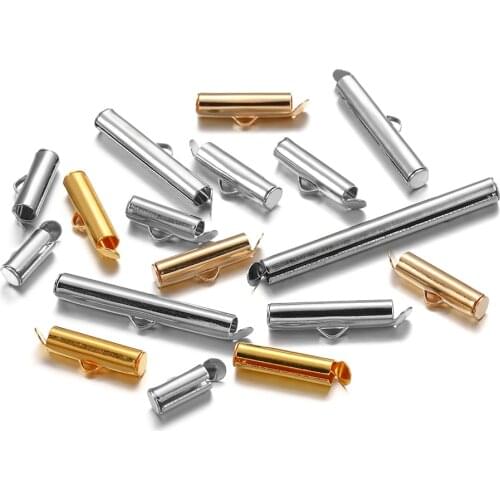 30-50Pcs Crimp End Beads Beading Slide On End Clasp Buckles Tubes Slider End Caps For DIY Jewelry Connectors Making Accessories
