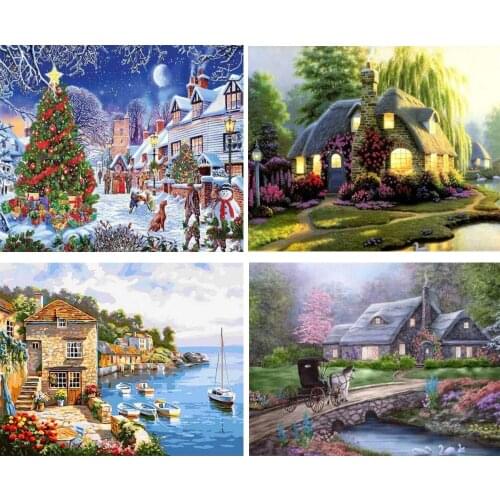 Landscape 5D Diamond Painting Forest House Diamond Embroidery Full Square Round Drill Mosaic Christmas Home Decoration art TY795