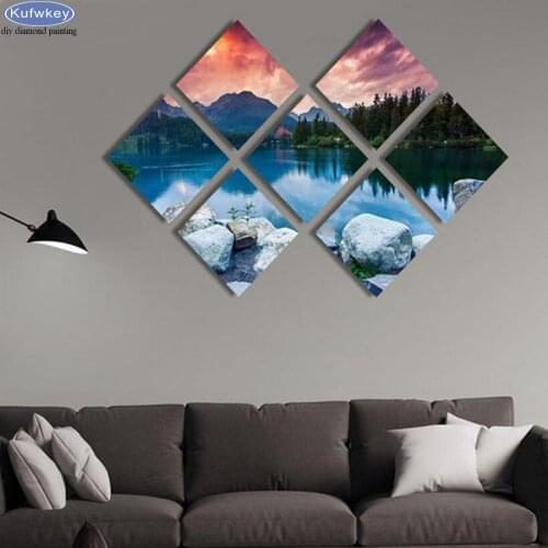 5d DIY Diamond Painting Mountain lake scenery,7pcs diamond Embroidery sale,3d Cross Stitch Kits Full Drill Mosaic painting decor