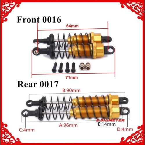 Aluminum 2/4PCS Front & Rear Shock Absorber 0016 0017 Upgrade Part For WLtoys 12428 12423 1/12 RC Car Crawler Short Course Truck