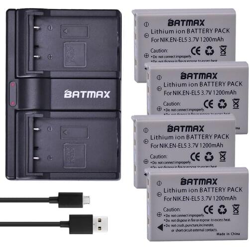 Batmax EN-EL5 ENEL5 4PCS Battery +Dual Slots USB Charger for NIKON Coolpix P530 P520 P510 P100 P500 P5100 P5000 P6000 P90 P80