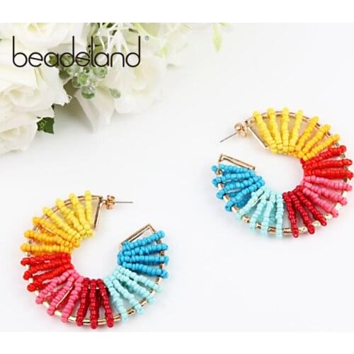 Beadsland Hoop Earrings Colorful Mini Glass Beads Handwork Fashion Ethnic Woman Girl Party Festival Hot Sell Gift 40385