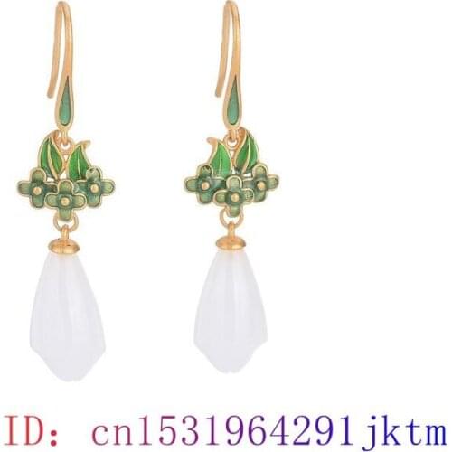 White Jade Flower Earrings Fashion Charm Natural Zircon Crystal Women Gifts 925 Silver Amulet Chalcedony Jewelry Gemstone