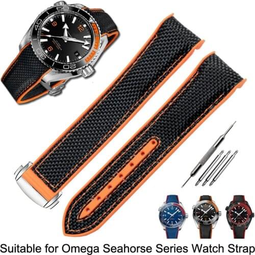 Watch Bracelet For Omega 300 SEAMASTER 600 PLANET OCEAN Folding Buckle Silicone Nylon Strap Watch Accessories Watch Band Chain