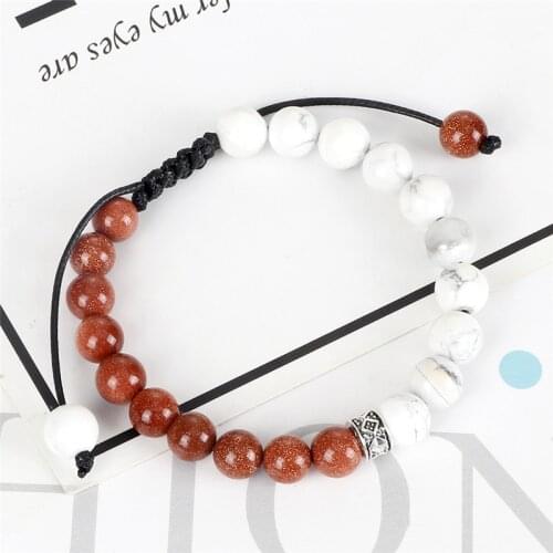 Beaded Bracelet 8mm Natural White Turquoises Lava Stone Men Bracelets Women Handmade Adjustable Braided Jewelry Friendship Gift