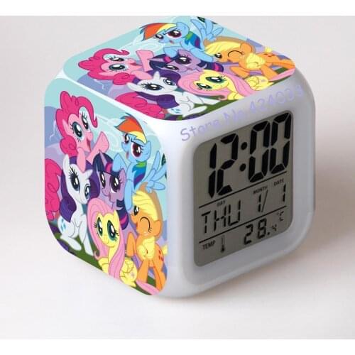 Pony Print Pattern Alarm clock Conan LED Clock figures toys & hobbies dolls nightlight supermario Colorful Glowing light toy