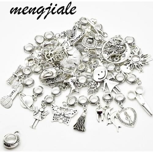 25pcs Random mixed European Big hole loose beads fit Pandora charms bracelet DIY handemade pendant jewelry making