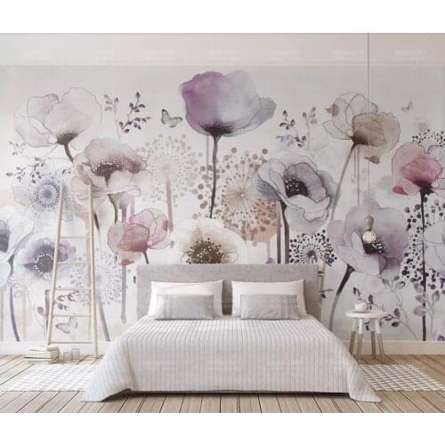 CJSIR Custom Photo Wallpaper Mural Watercolor Hand-painted Style Lilac Floral Beautiful TV Background Wall Papel De Parede