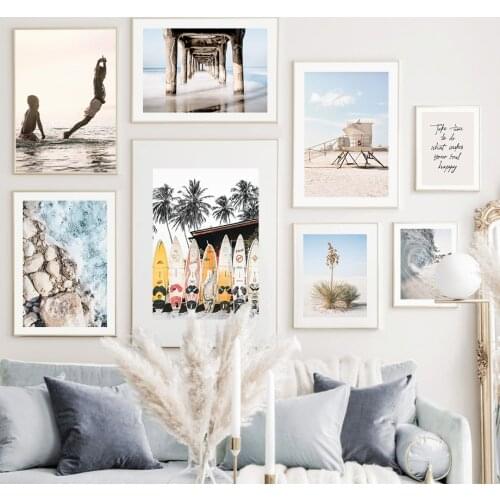 Surfboard Beach Bridge Sea Coconut Tree Wall Art Canvas Painting Nordic Posters And Prints Wall Pictures For Living Room Decor