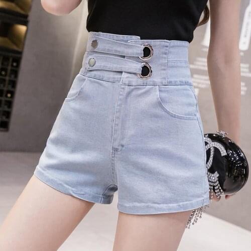 Denim Shorts Women Summer Vetement Femme 2021 Simple Wild High Waist Wide Leg Short Jeans Streetwear Pantalones De Mujer Y700