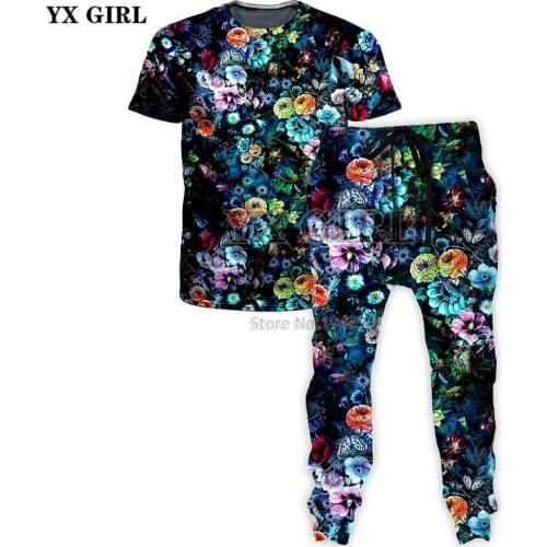 YX GIRL Men Women streetwear t shirts Neverland T-Shirt And Joggers Combo Vintage style flower 3d Print summer Casual t shirt
