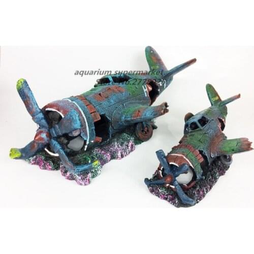 HONGYI 1 piece resin fish tank ornament cave aquarium decoration damaged battleplane helicopter