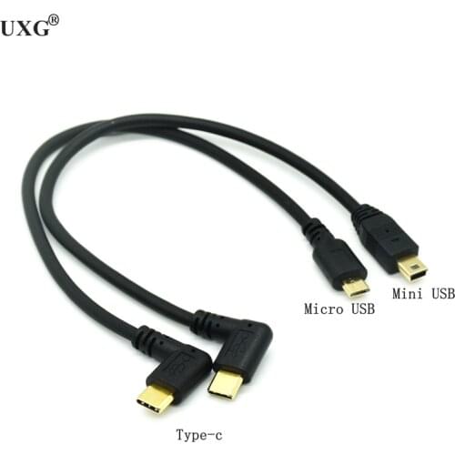 Micro Mini USB Cable 5Pin Male to Male USB 3.1 Type C Elbow to Mini Micro USB 2.0 OTG Data Adapter Converter Charging Cable 25cm