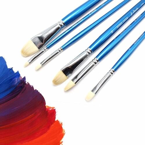 6 pcs Watercolor Painting high quality Nylon hair Blue long pole Brush Professional Artists Paint Brush for Oil Paint Brush Set