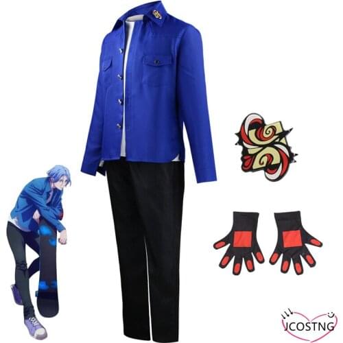 Anime SK8 The Infinity Langa Hasegawa Cosplay Costume Street Wear Tee Blue Jacket Pants Gloves Hasegawa Ranga Cosplay Costume