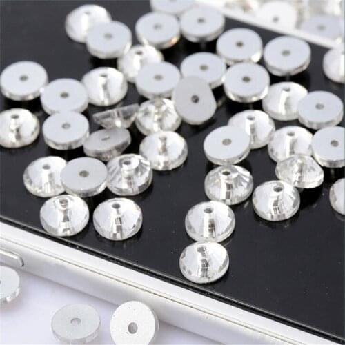 Round Sew On Crystal Rhinestone Crystal Clear Bling DIY Flatback One Hole in Middle Crystal Stone Wedding Clothing Decoration