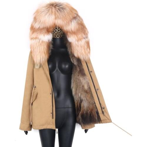 2021 New Winter Jacket Women Short Parka 7XL Real Fox Fur Coat Natural Raccoon Fur Collar Hood Thick Warm Streetwear Parkas