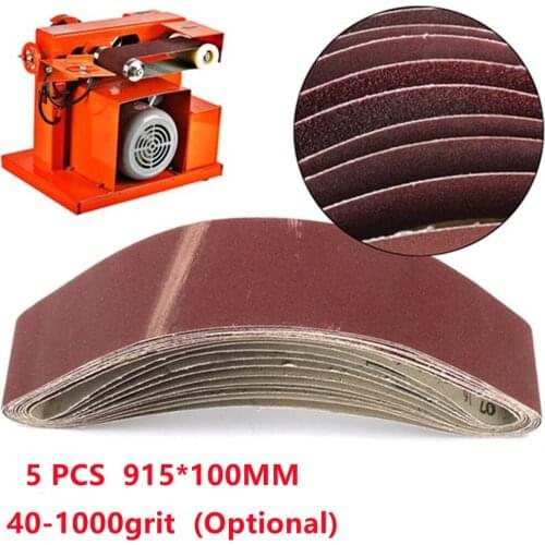 The 5Pcs Sanding Belts 915*100mm 40-1000 Grit Assortment Sandpaper Abrasive Bands For Belt Sander Wood Soft Metal Polishing