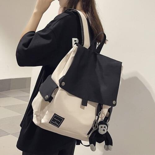 Fashion Womens Backpack Contrast Color Waterproof Nylon Travel Bag Teen Girl College Student Mens School Bag Student