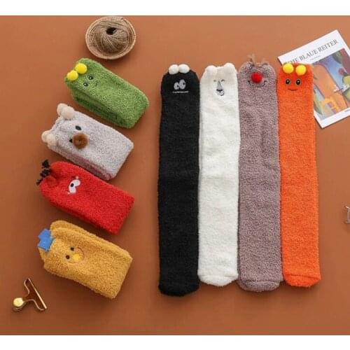 Cartoon Coral Fleece Long Socks Women Velvet Thicken High Knee Socks Girls Snow Winter Warm Socks Female Home Floor Calcetine