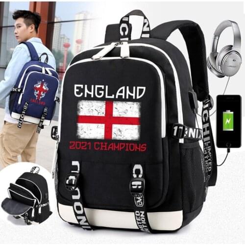 2021 Champions England Soccer Football Fans Backpack Men Multifunction USB Charging Laptop School Travel Bags for Boy Girl