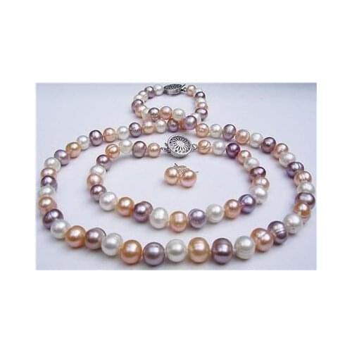 A Set Exquisite Multicolor Freshwater Pearl beads Necklace 8-9mm