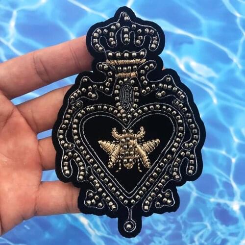 Crown Beaded Bee DIY Embroidered Patches Sew On Clothes Backpack Hat Badge