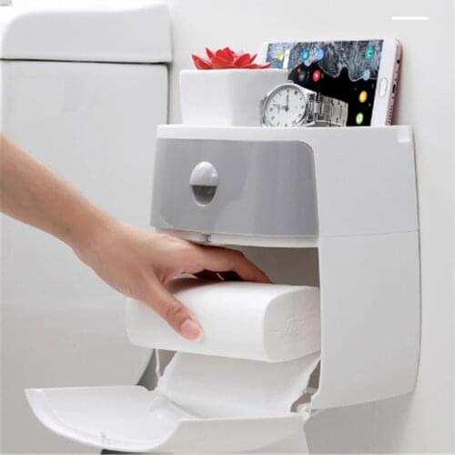 Punch-Free Waterproof Toilet Tissue Organizer Bathroom Double-Layer Storage Box Kitchen Paper Case Wall-Mounted Tissue Box Rack