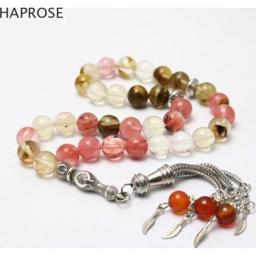 Natural Multicolor Watermelon stone 10mm beads Islamischen 33 Muslimischen Gebetskette Tasbih Misbaha Tasbeeh Color tassels