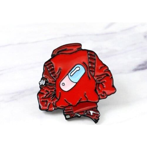 New handsome red denim jacket coat loose brooch back bandage pattern brooch fashion backpack cartoon pendant jewelry