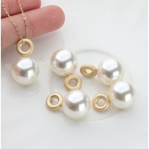 Imitation Pearl Crimp End Beads Round Charms Pendant 17mm 6pcs/lot For DIY Drop Earrings Jewelry Making Findings Accessories