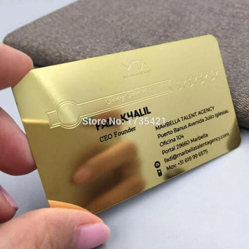 Wholesale high quality personalized gold mirror metal business card