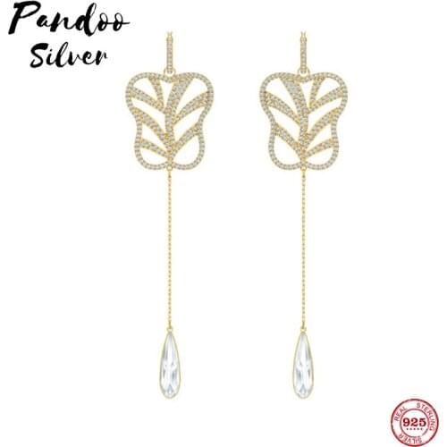 PANDOO Fashion Charm Sterling Silver Original 1:1 Copy, Banana Fan Long Fashion Stud Earrings Women Luxury Jewelry Gifts