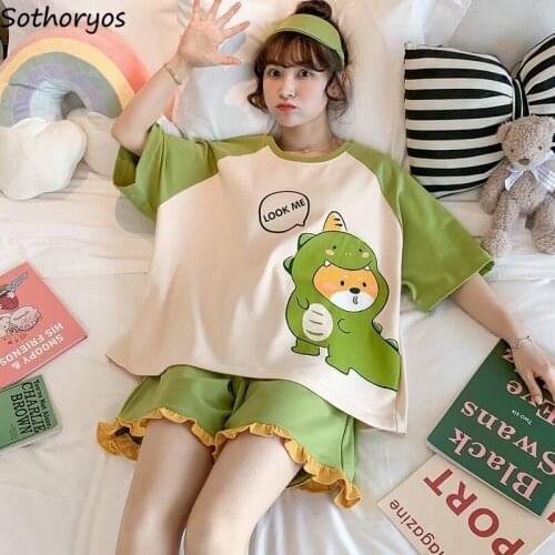 Plus Size 5XL Pajama Sets Women Loose Sleepwear Summer Short Sleeve Sleep Tops Shorts Pajamas Suit Kawaii Soft Comfort Daily New