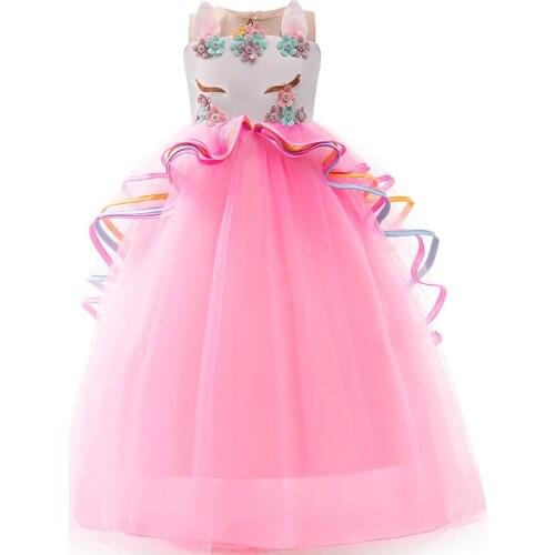 Flower Girl Unicorn Rainbow Wedding Party dress Childrens Dress Unicorn Long Dress Girl Birthday Party Unicorn Role Dance Dress