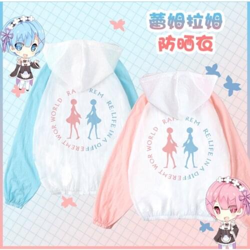 Anime Re:Zero Starting Life in Another World Ram Rem Cosplay Sunscreen Shirt Sun Protection Men Women Sun-protective Clothing