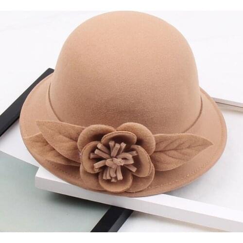 2019 Wool Fedoras Felt Cloche Hats Vintage Floral Warmer Bucket Hats 9 Colors Bowler Hats Female