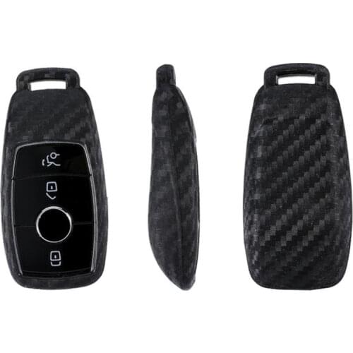Carbon Fiber Pattern Silicone Cover Case For Mercedes Benz 2017 E-Class E43 W213 E300 E400 Sedan keys with Key Chains