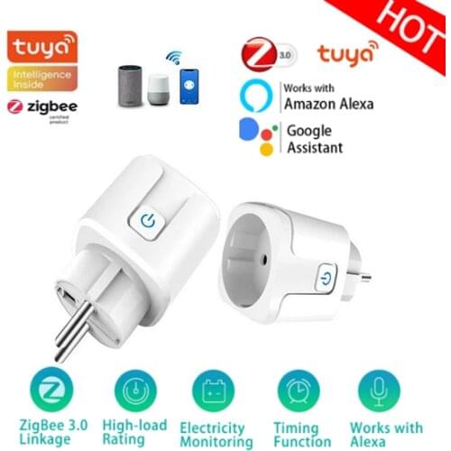 16A EU Version Smart Socket Plug Zigbee EU Plug Work With Alexa Google Home Tuya Smart Life APP Remote Control Need Hub