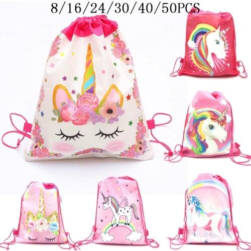 8/16/24/50PCS Unicorn Drawstring Bag for Girls Travel Storage Package School Backpacks Children Birthday Party Favors Shopping