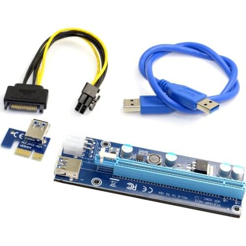 CY PCI-E 1x to 16x Mining Machine Enhanced Extender Riser Adapter with USB 3.0 & 6Pin Power Cable