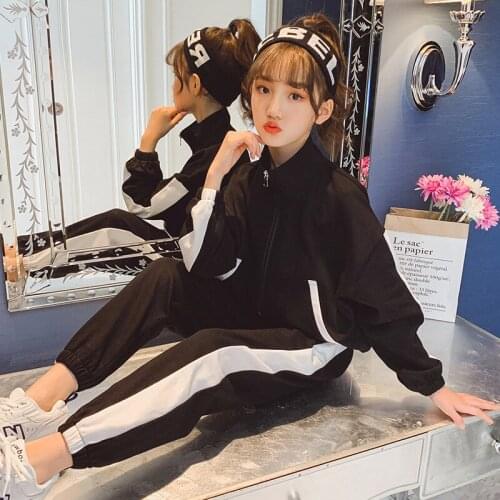 2021 Spring Kids Clothes Girls Sports Set Black Fashion Coat + Pants 2 Pieces/Sets Ensemble De Vetements Pour Filles