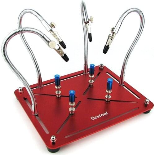 2 in 1 Helping Hand Soldering Tool Movable PCB Support Plate 4 Metal Flexible Arm Alligator Clip