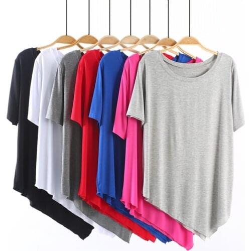 Modal Pure Color Loose O Neck Short Sleeve T Shirts Summer European Style Casual Quality Design Women Tops Camiseta Feminina D6