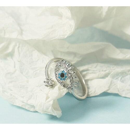 Womens Fashion Creative Eye Rings Crystal Blue Turquoise Open Ring Jewelry Female Trendy Wedding Accessories Punk Party Rings