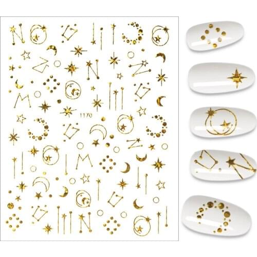 Golden Nail Stickers Star Moon Manicure Geometry Design Nail Art Decoration Stickers for Nails